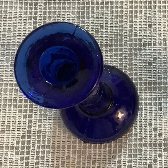 Cobalt Color Blue Glass Candlestick Holders Set Of 2 8" - Picture 4 of 6